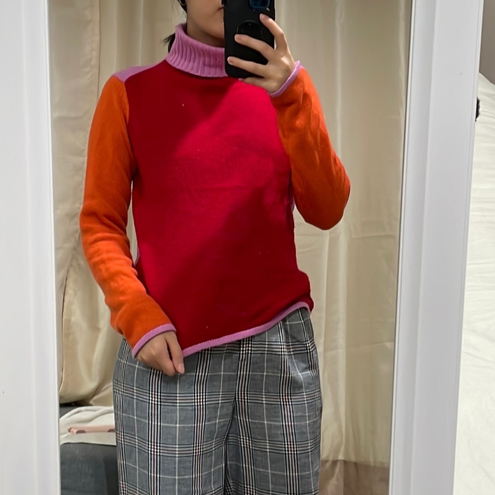 Saks Vintage Color Block Cashmere Turtleneck